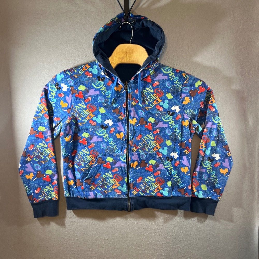 929 | Disney Disneyland Resort Reversible All Over Print Zip Hoodie Blue Adult L